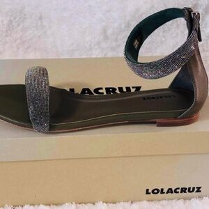 Lola Cruz Verde Olivia/Olive Sandals Sequins Straps Sz 40 Back Zip